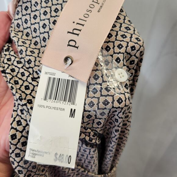 Philosophy Split Hem Tunic Shell Black White Tan, M, NWT - Picture 11 of 11